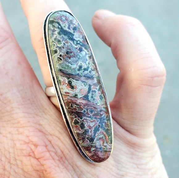 New Leopard Skin Jasper 925 Silver Statement Ring. - Picture 3 of 16